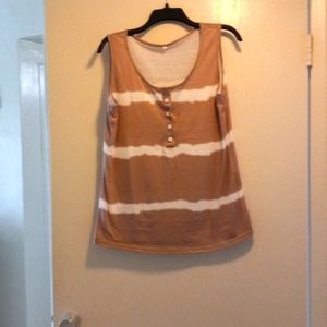 Tan with white stripe tank blouse,size large